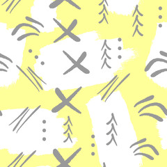 Abstract seamless pattern. Repeated brushstrokes and geometric shapes drawn by hand. Grunge, doodle, sketch, watercolour.