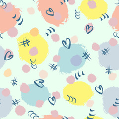 Trendy modern seamless pattern drawn by hand. Sketch, doodle, grunge, watercolour, paint.