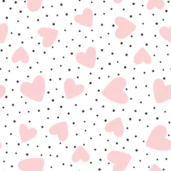 Foto op Plexiglas Polka dot Herhaalde harten en polka dot. Leuk romantisch naadloos patroon.