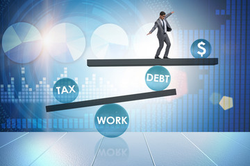 Businessman in debt and tax business concept