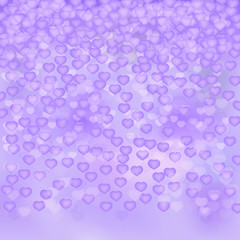 Ultra violet  hearts confetti  3d background. Valentine’s day shiny greeting card. Romantic vector illustration. Easy to edit design template.