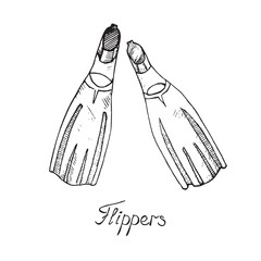 Pair of flippers, hand drawn doodle sketch with inscription, isolated vector outline illustration © ArtoPhotoDesigno