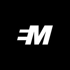 Obraz premium Initial letter EM, negative space logo, white on black background