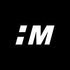 Initial letter HM, negative space logo, white on black background