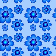Seamless regular pattern with floral design. Blue background with blue flower.