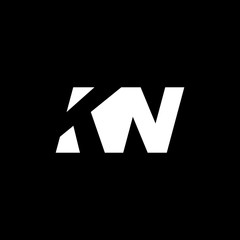 Initial letter KN, negative space logo, white on black background