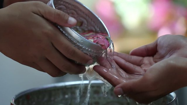 Songkran Thai festival, Thai people New Year celebration traditional way to celebrate with elders. Songkran is Thai New Year's festival that Day is 13 April every year and was traditionally