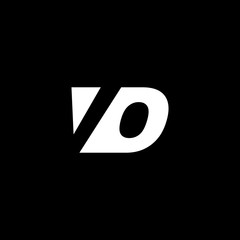 Initial letter VO, negative space logo, white on black background