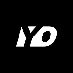 Initial letter YO, negative space logo, white on black background