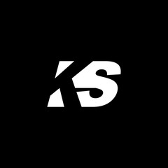 Initial letter KS, negative space logo, white on black background