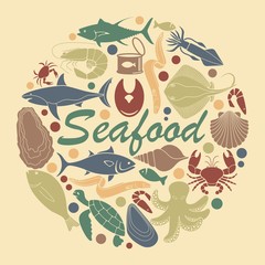 Iconen van vis en zeevruchten