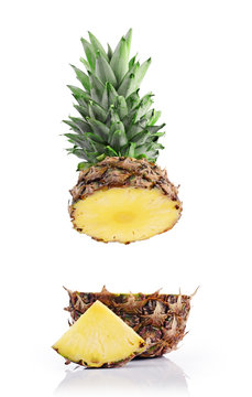 Fresh ripe flying cut juicy pineapple for healthy nutrition
