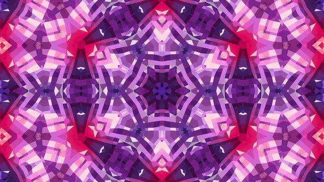 red puple low poly geometric background as a moving stained glass or complex mechanism in 4k. Loop 3d animation, seamless footage in popular low poly style. V1