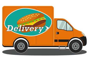 Orange delivery truck side view burger poster