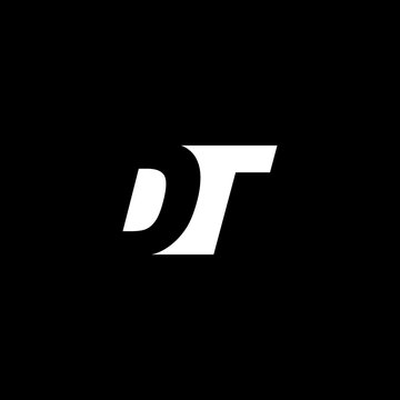 Initial letter DT, negative space logo, white on black background