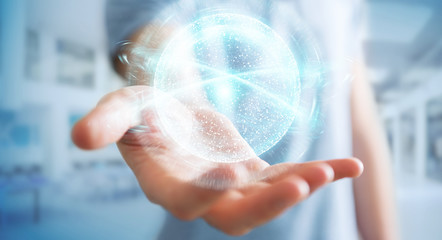 Businessman using digital network connection sphere 3D rendering