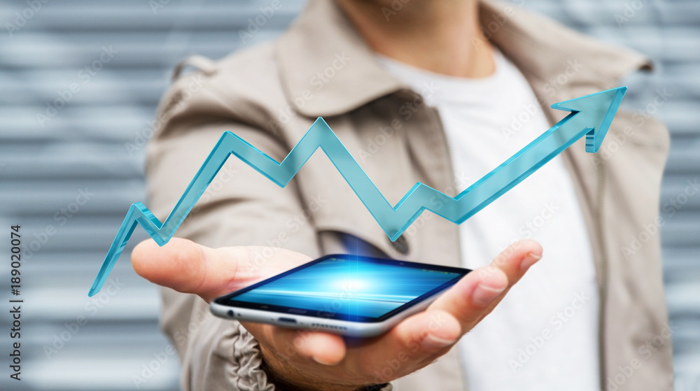 Poster Businessman using digital modern arrow 3D rendering