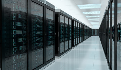 Fototapeta premium Server room center exchanging cyber datas 3D rendering