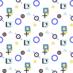 Abstract seamless vector pattern for girls, boys, clothes. Creative background with dots, geometric figures Funny wallpaper for textile and fabric. Fashion style. Colorful bright