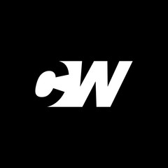 Initial letter CW, negative space logo, white on black background
