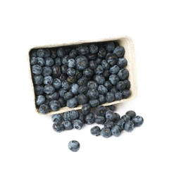 Box of blueberries isolated