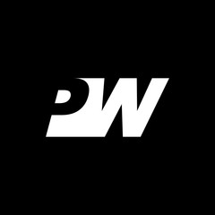 Initial letter PW, negative space logo, white on black background