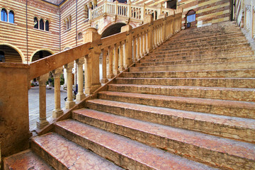 Fototapeta na wymiar Scalinata del Palazzo della Ragione a Verona Veneto Italia Europa Staircase of the Ragione Palace in Verona Veneto Italy Europe