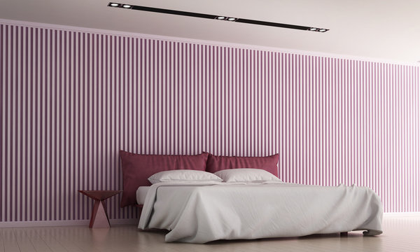 The Interior Design Of Luxury Bedroom And Pink Color Pattern Wall Texture Background 