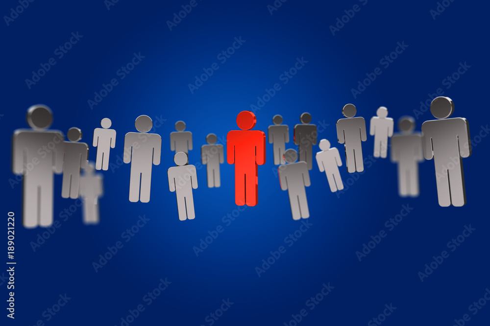Poster network connection with a red people in the middle - 3d rendering