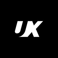 Initial letter UX, negative space logo, white on black background