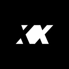 Initial letter XX, negative space logo, white on black background