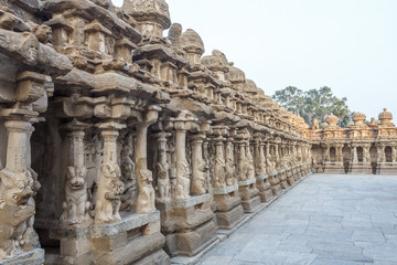 Ancient temple of Kanchipuram Kailasanathar temple and was built during 685-705AD using sandstone compound material contains a large number of carvings and shrines.	