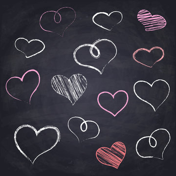 Chalk drawn heart. Geometric figures on chalkboard background.