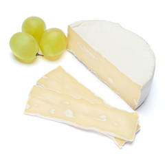 Piece of brie or camambert cheese on a white background