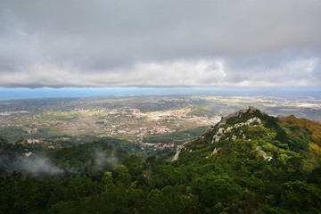 Moorish Castle seen from courtyard of Pena Castle in Sintra, Portugal