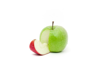 Fresh green apple with a slice of red