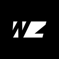 Initial letter WZ, negative space logo, white on black background