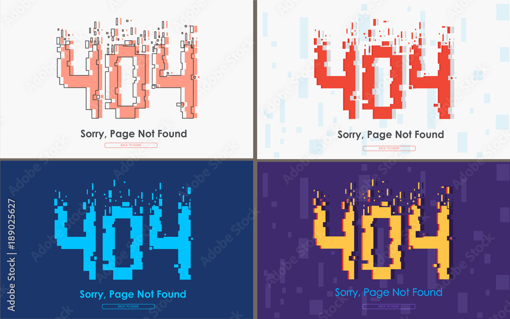 Poster 404  error page not found pixel style in 4 form  vector graphic background