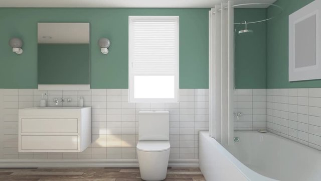 4k. Spacious bathroom, clean, beautiful, luxurious, bright room. 3D rendering.   Empty paintings