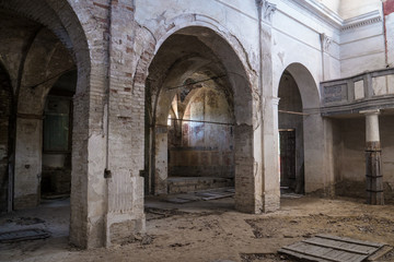 Ruins of abandoned Catholic church. Marche region, Italy