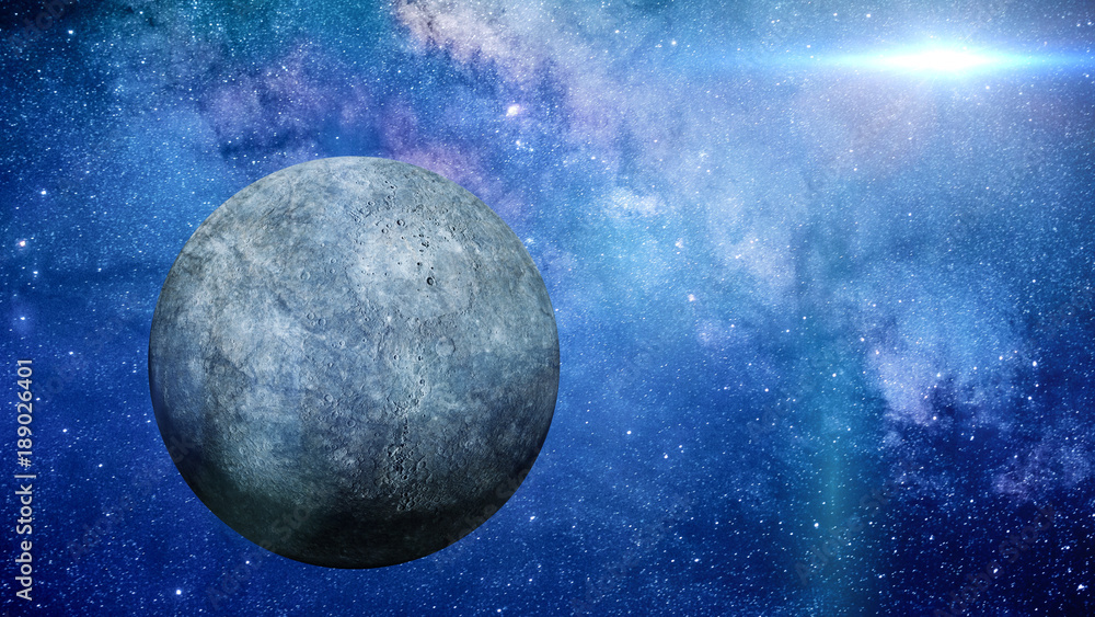 Canvas Prints the planet mercury lit by the sun and in front of the milky way galaxy