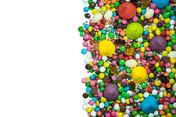 Colorful sweets and candys border background,isolated on white