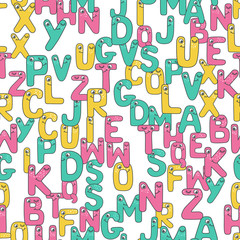Bright seamless pattern with funny alphabet