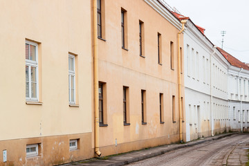 Vilnius Old Town in Lithuania. Antique historical architecture. stone walls, urban cityscape.