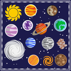 Set of stars and planets. Space theme. Vector illustration.