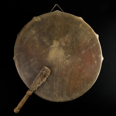 Ancient indian tambourine drum drumstick replica 