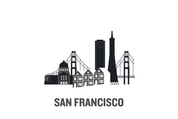 Illustration made with icons of most important buildings in San Francisco. Flat vector design.