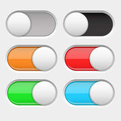 On and Off long oval icons. Gray and colored switch interface buttons