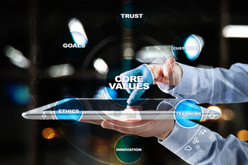 Core values business and technology concept on the virtual screen.