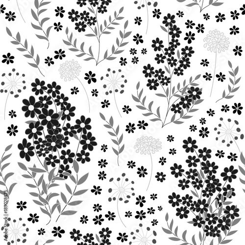 Cute seamless pattern in small flower black and white background ditsy floral style Cute seamless pattern in small flower black and white background ditsy floral style